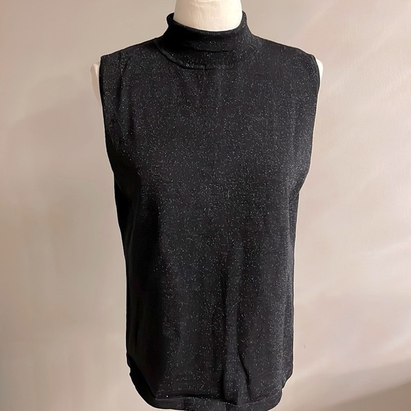 Additions by CHICOS Black SPARKLE MOCK neck sleeveless tank top Chico 3 (reg XL) - Picture 3 of 9
